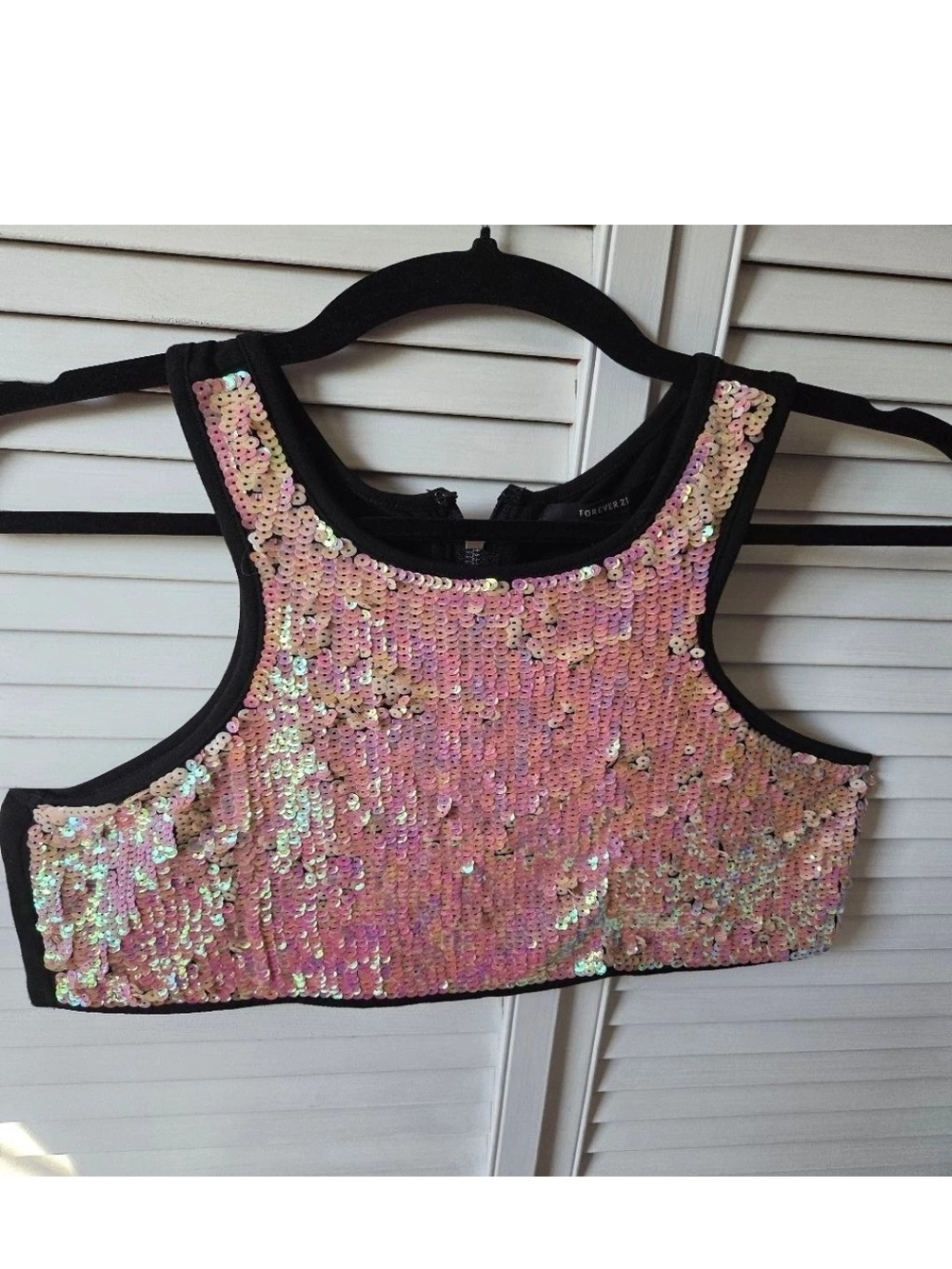 Forever 21 Black Top with Iridescent Pink Sequin Trim